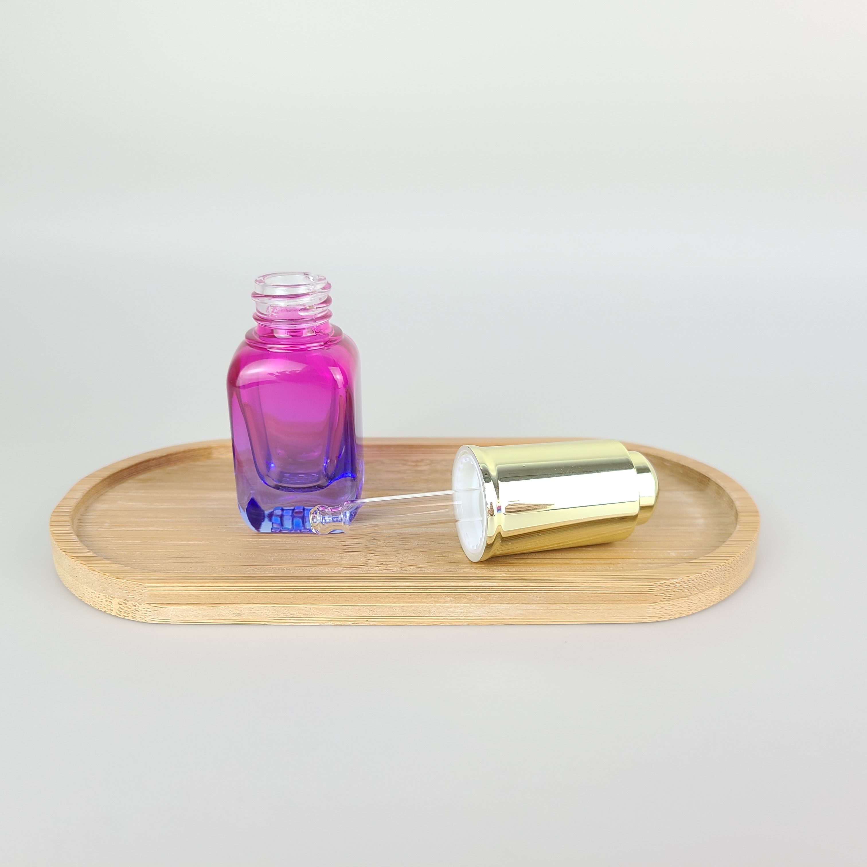 wholesale 40ml square gradient thicken glass purple essential oil dropper bottle