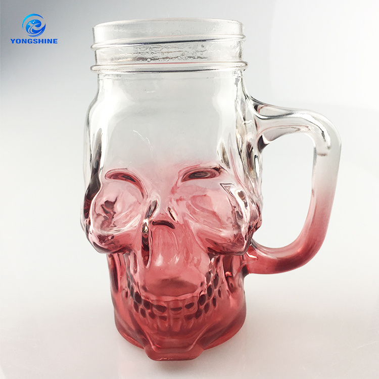 wholesale 450ml 16oz skull shape mason jar with handle and screw cap