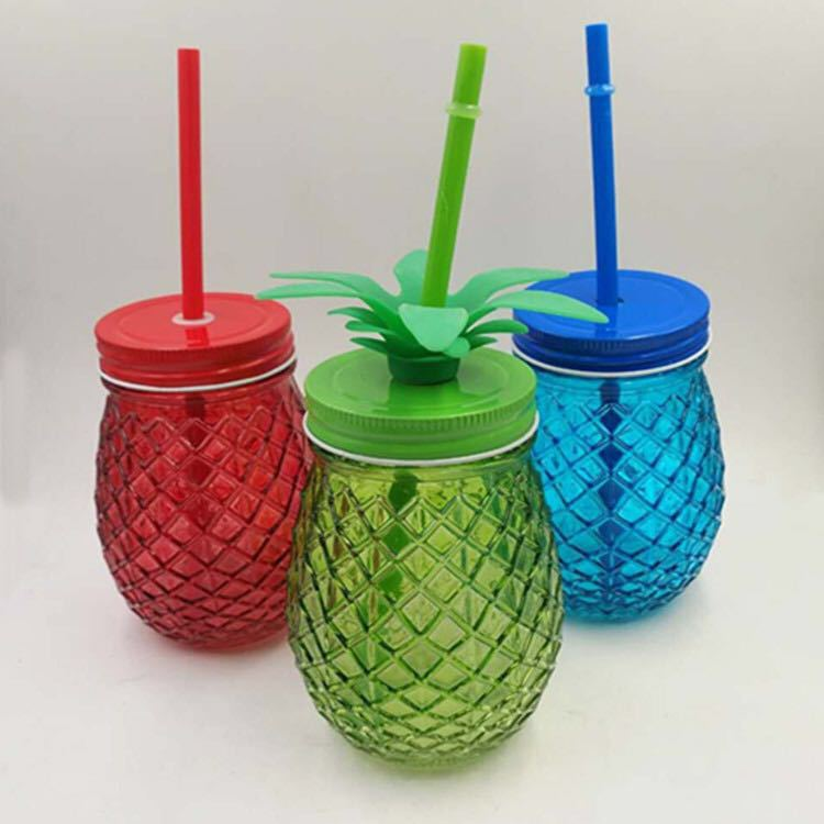 wholesale 480ml 16oz pineapple shape glass mason jar drink beverage juice bottle