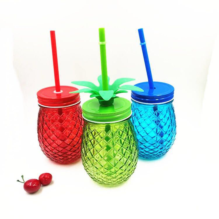 wholesale 480ml 16oz pineapple shape glass mason jar drink beverage juice bottle