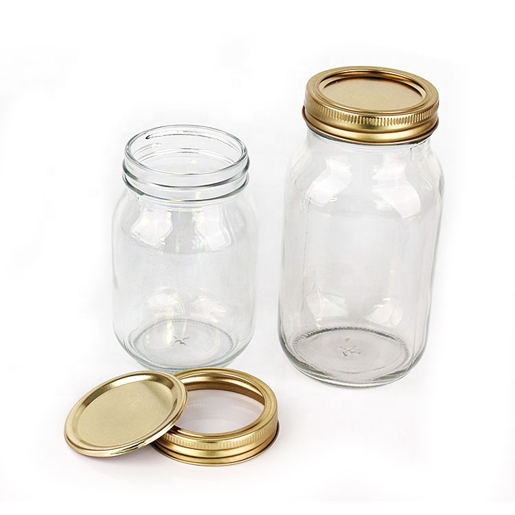 wholesale 4oz 8oz 12oz 16oz 32oz Clear Wide Mouth glass mason jar for food storage with metal screw lid