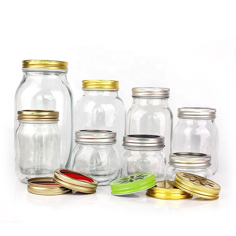 wholesale 4oz 8oz 12oz 16oz 32oz Clear Wide Mouth glass mason jar for food storage with metal screw lid