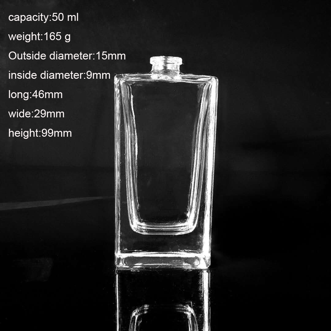 wholesale 50 ml empty square thicken bottom transparent glass perfume spray bottles