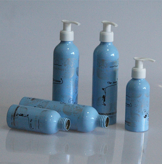 wholesale 500ml aluminum cosmetic bottle blue cosmetic pump bottles