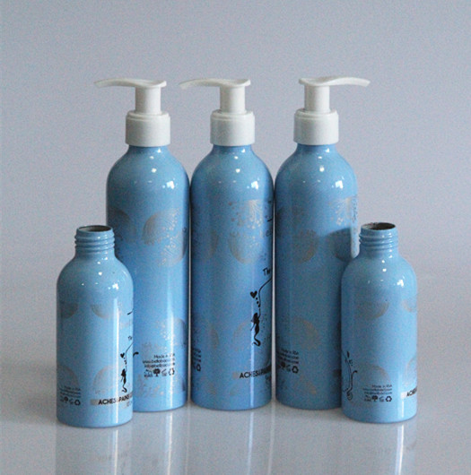 wholesale 500ml aluminum cosmetic bottle blue cosmetic pump bottles