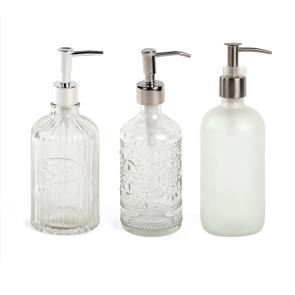 wholesale 500ml empty lotion bottles cosmetic glass liquid soap with pump