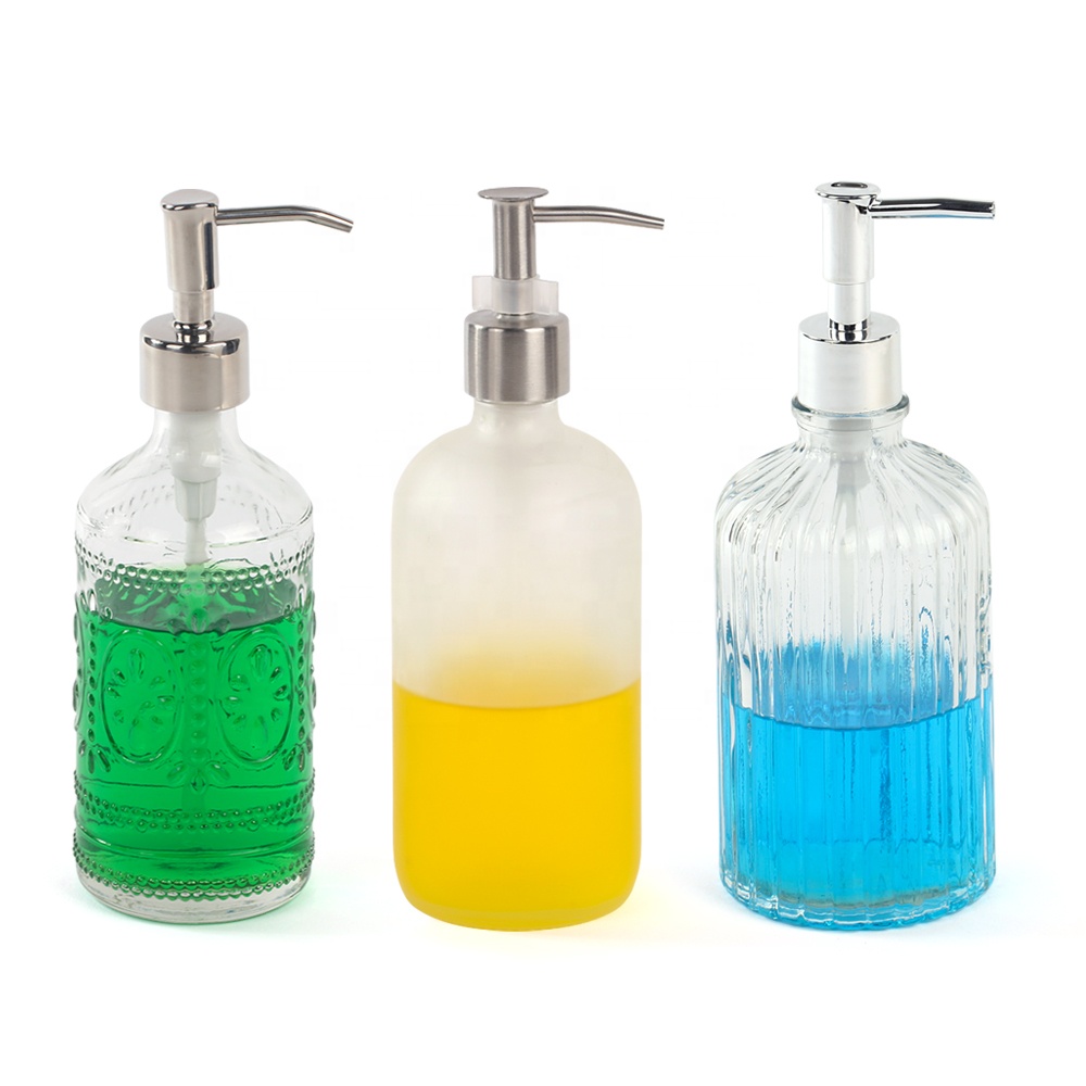 wholesale 500ml empty lotion bottles cosmetic glass liquid soap with pump
