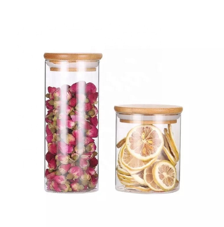 wholesale 500ml wide mouth borosilicate stackable glass spice food jar storage jars containers set with bamboo lid BJ-CC27