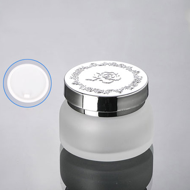 wholesale 50G frosted glass cream jar with silver lid , 50g cosmetic container cream jar ,Cosmetic Jar 50g glass Cosmetic