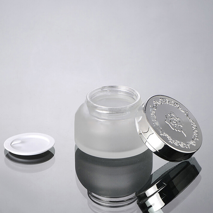 wholesale 50G frosted glass cream jar with silver lid, 50g cosmetic container cream jar,Cosmetic Jar 50g glass Cosmetic