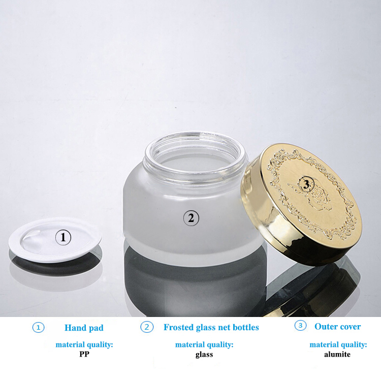 wholesale 50G frosted glass cream jar with silver lid, 50g cosmetic container cream jar,Cosmetic Jar 50g glass Cosmetic