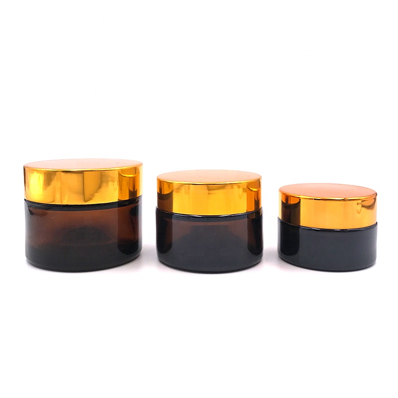 wholesale 50g amber clear  glass cream jar with golden black silver cap cosmetic glass jar