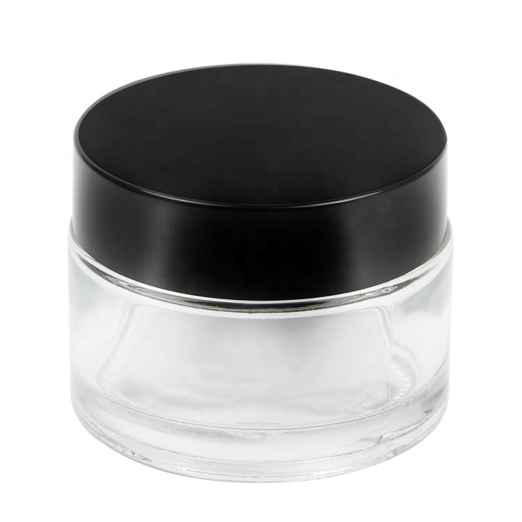 wholesale 50g clear black luxury cosmetic skin care small round frosted cream jar glass