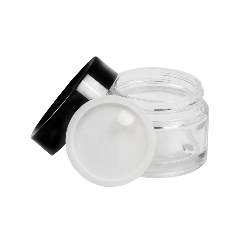 wholesale 50g clear black luxury cosmetic skin care small round frosted cream jar glass