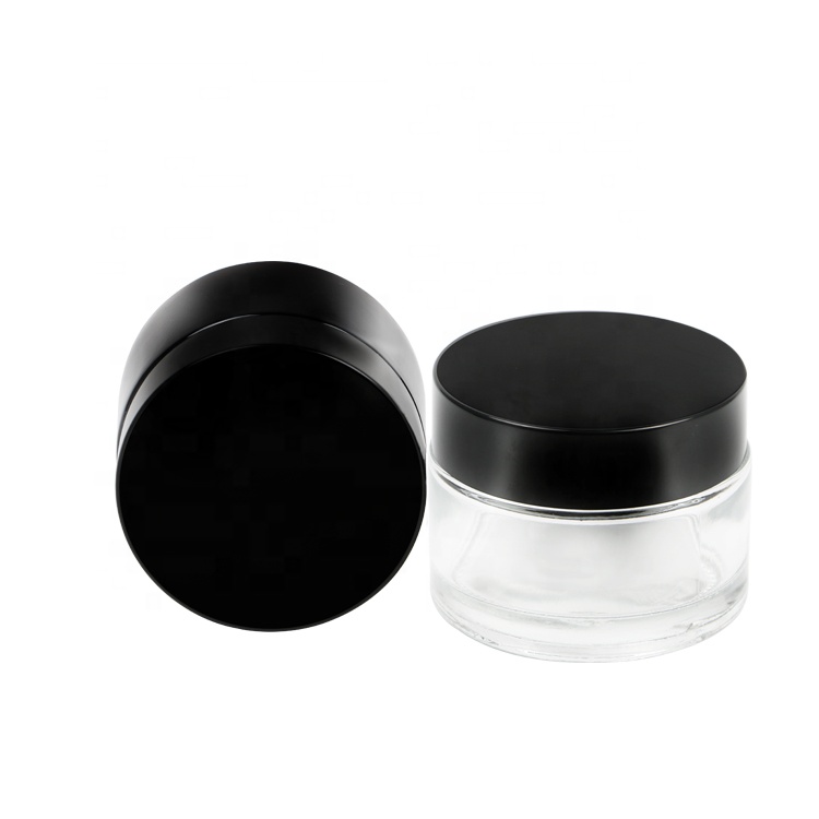 wholesale 50g clear black luxury cosmetic skin care small round frosted cream jar glass