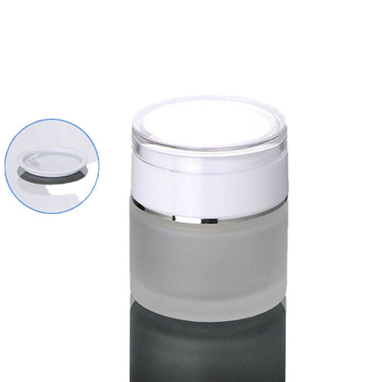 wholesale 50g clear frosted glass cream jar with white acrylic lid, 50 gram cosmetic jar,packing for sample