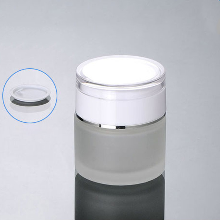 wholesale 50g clear frosted glass cream jar with white acrylic lid, 50 gram cosmetic jar,packing for sample