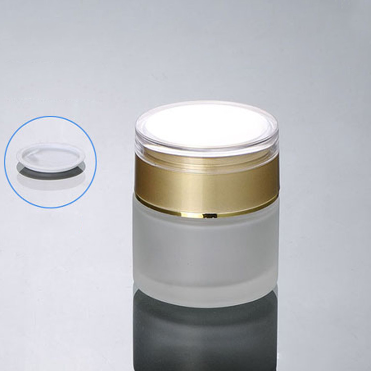 wholesale 50g clear frosted glass cream jar with white acrylic lid, 50 gram cosmetic jar,packing for sample