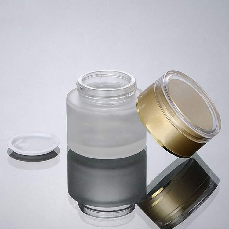 wholesale 50g clear frosted glass cream jar with white acrylic lid, 50 gram cosmetic jar,packing for sample