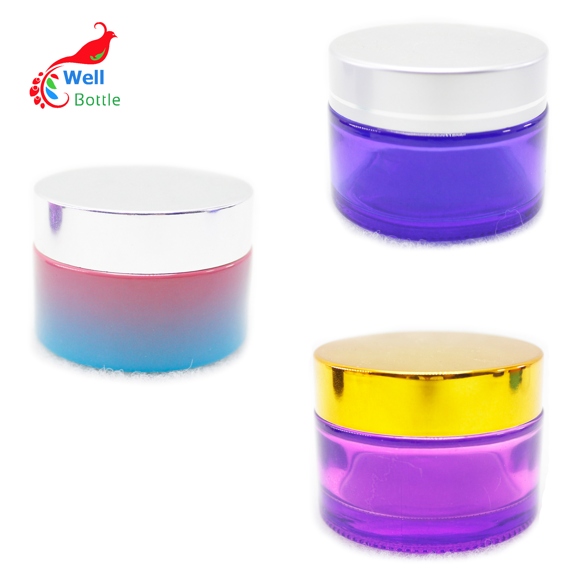 wholesale 50g green glass cosmetic jar skin cream container with metal lid GJ210E