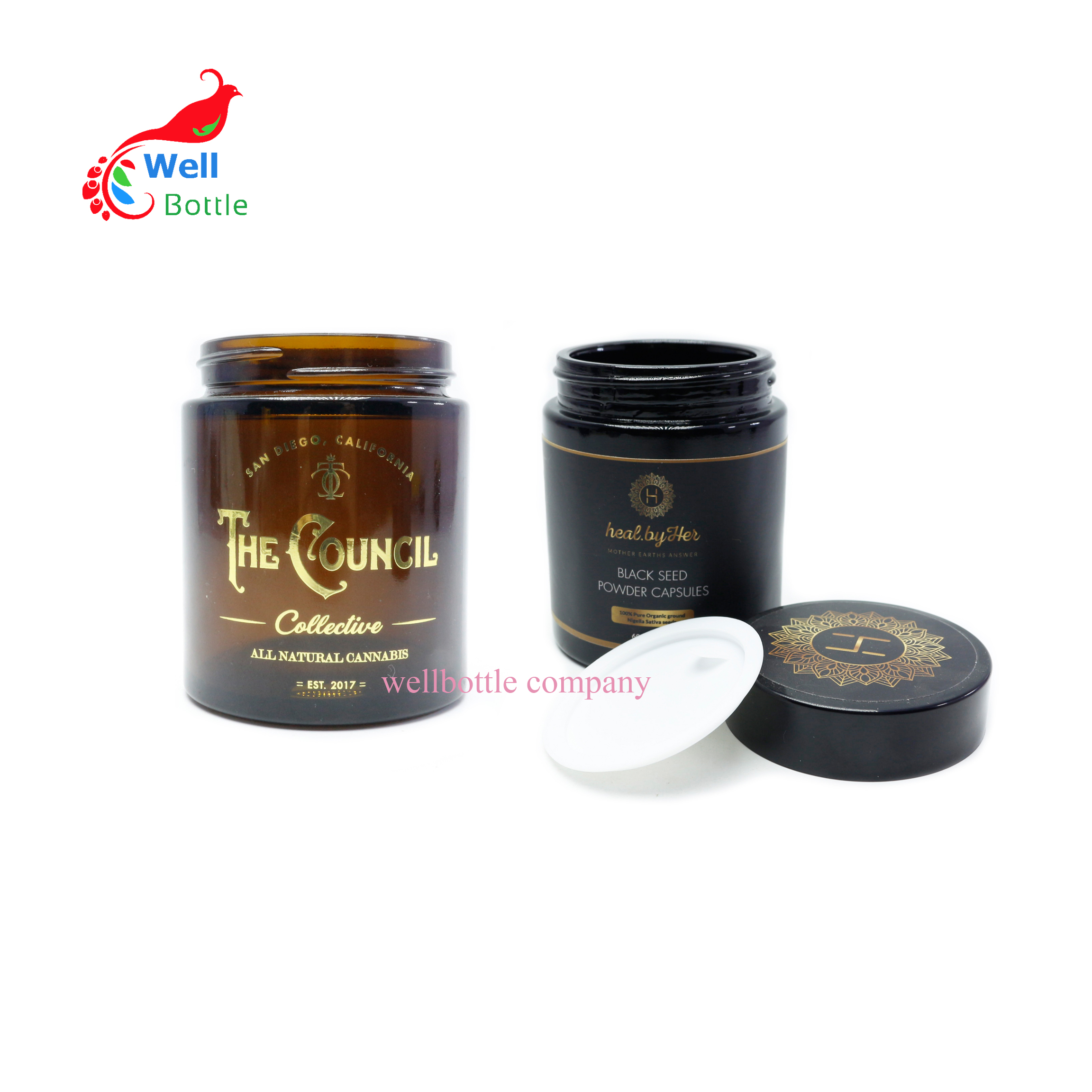 wholesale 50g green glass cosmetic jar skin cream container with metal lid GJ210E