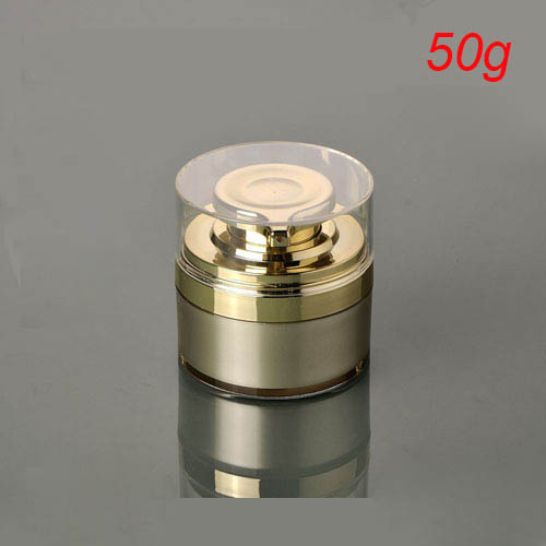 wholesale 50g round gold press Refillable cosmetic Bottles,wholdeale 50 g acrylic cream jar ,plastic gold container cream jar 50