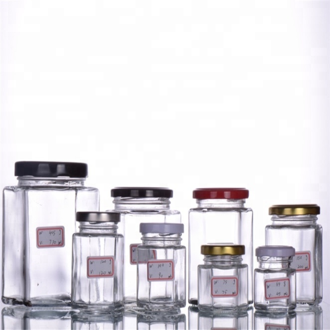 wholesale 50ml / 100ml / 250ml / 500ml / 1000ml hexagon glass canning jars