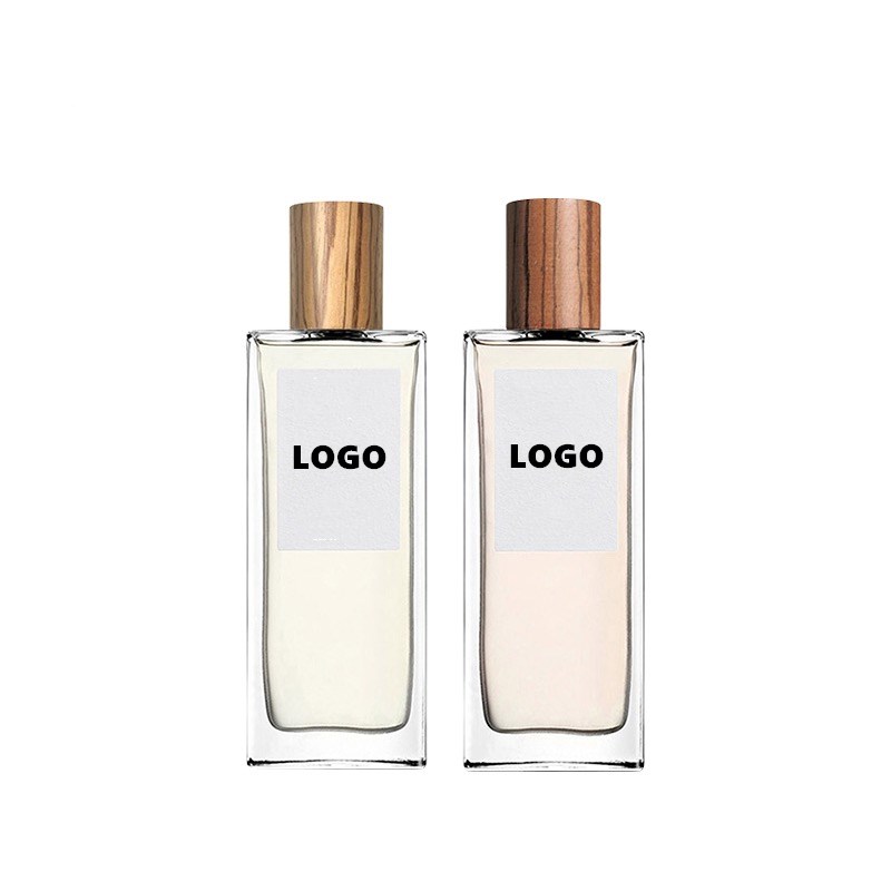 wholesale 50ml 100ml perfume bottle square bottle with wood cap