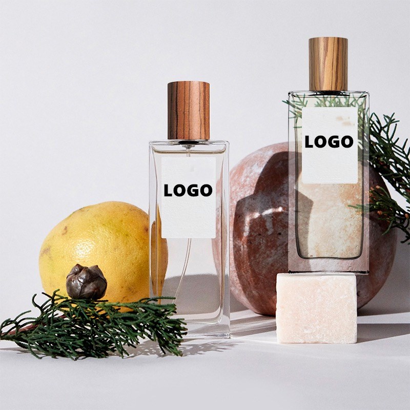 wholesale 50ml 100ml perfume bottle square bottle with wood cap