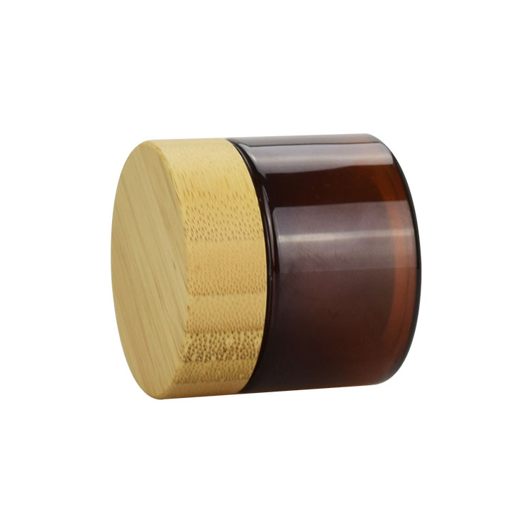 wholesale 50ml 150ml 250ml 500ml fashion empty cosmetic container round clear amber plastic jar with bamboo lid