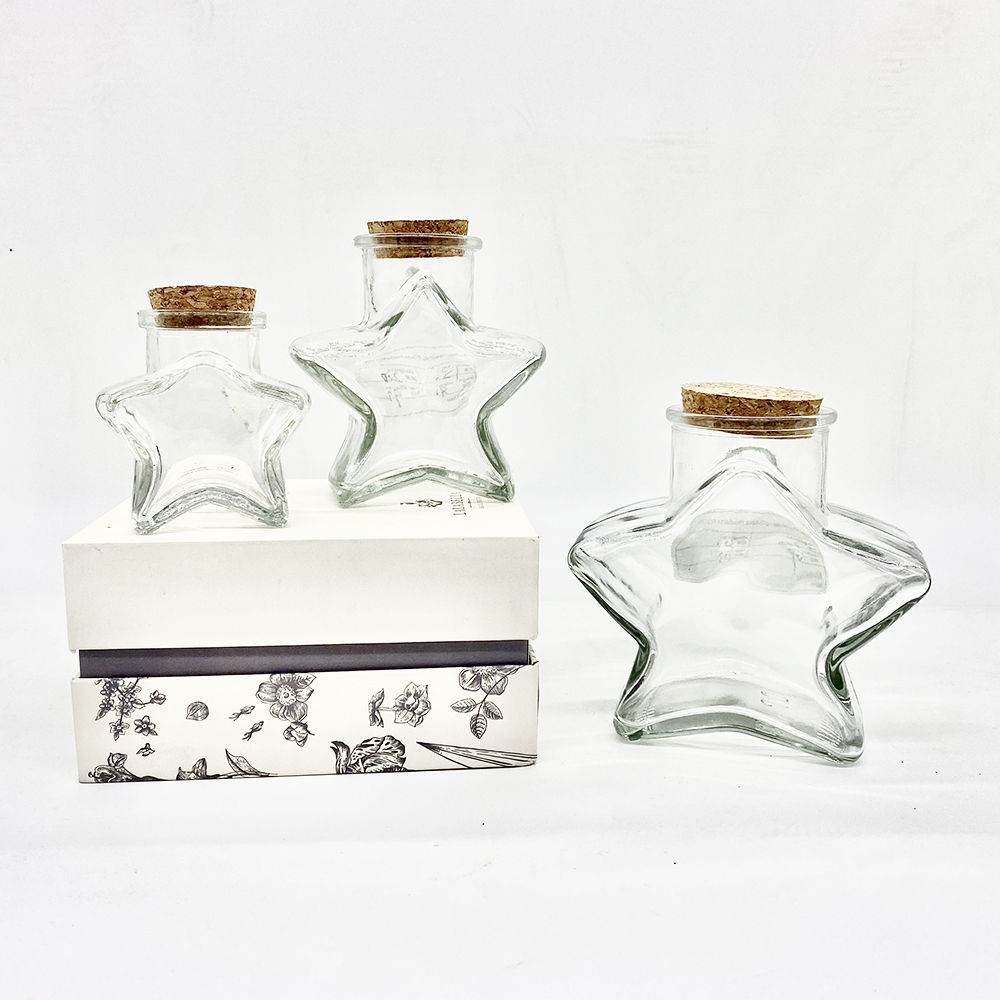 wholesale 50ml 150ml 500ml 800ml candy jar star pentagram shaped wishing glass bottles for wedding gift with cork