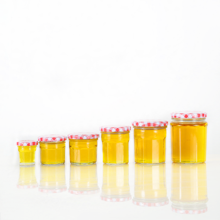wholesale 50ml-380ml clear polygonal glass canning jar for jam with colored lid