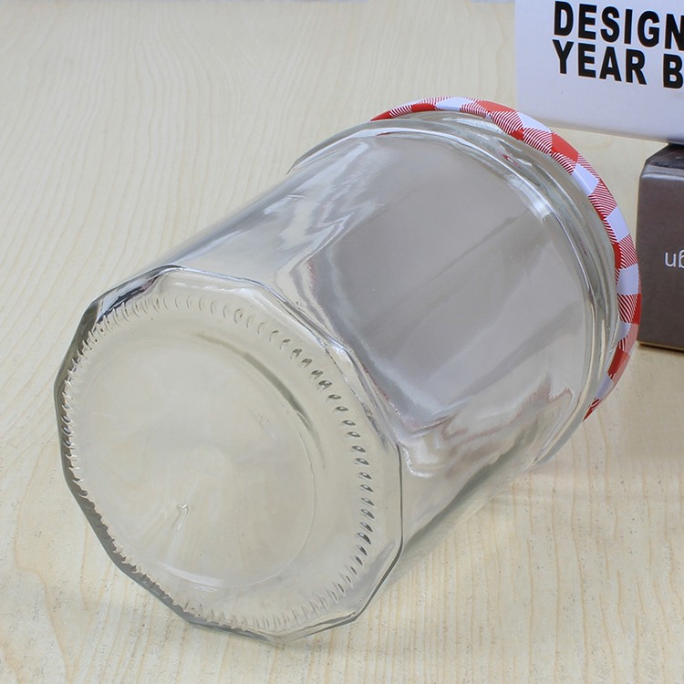 wholesale 50ml-380ml clear polygonal glass canning jar for jam with colored lid