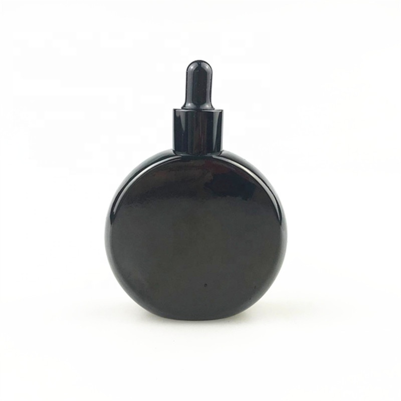 wholesale 50ml black round oil perfume bottle with dropper