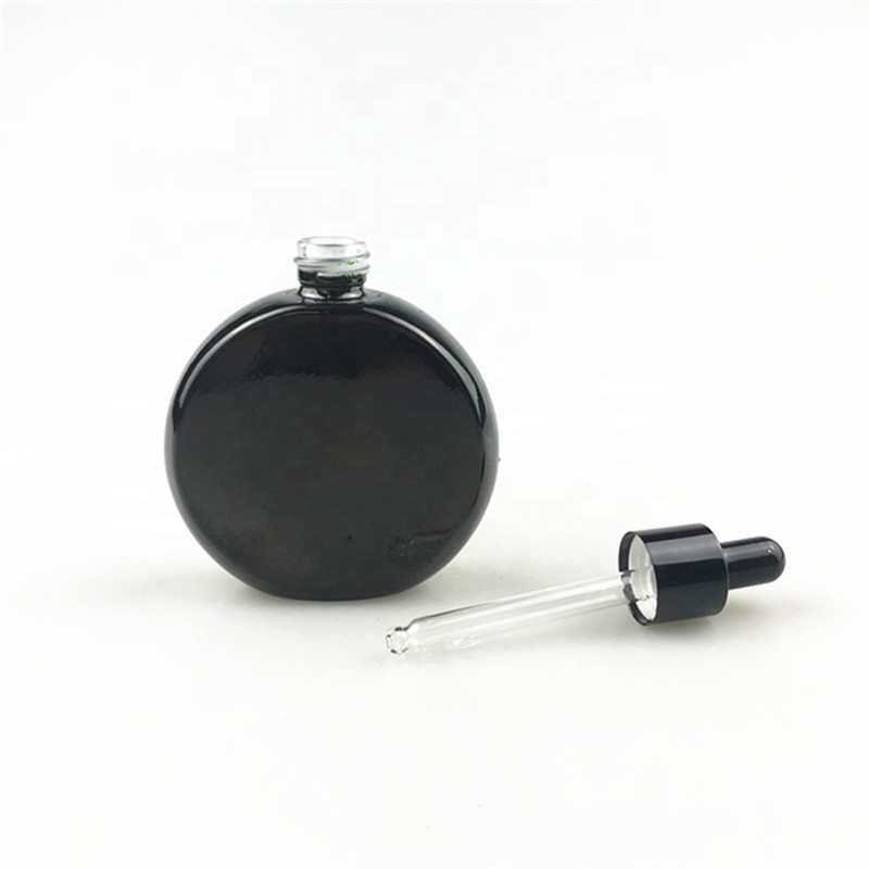 wholesale 50ml black round oil perfume bottle with dropper