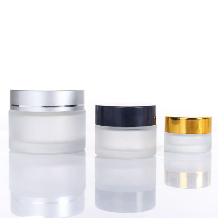 wholesale 5g 10g 15g 20g 30g 50g 100g cosmetic packaging empty clear frosted glass cream jar with black plastic lid