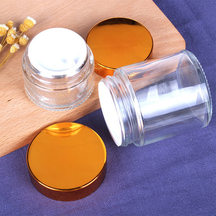 wholesale 5g 10g 15g 20g 30g 50g 100g empty cosmetic clear glass cream jar with gold aluminum lid