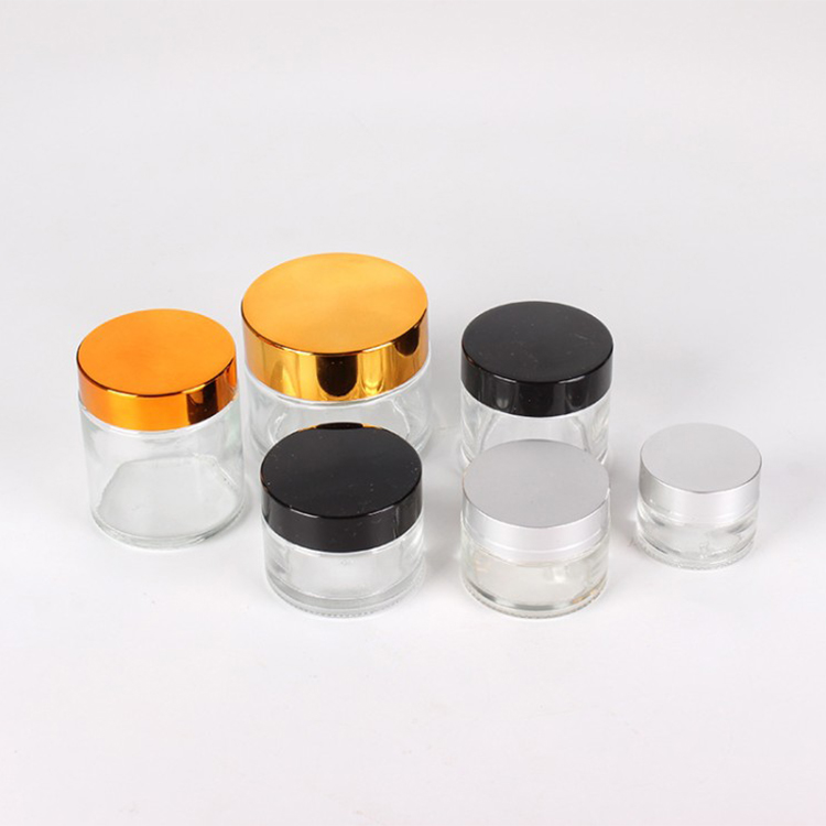 wholesale 5g 10g 15g 20g 30g 50g 100g empty cosmetic clear glass cream jar with gold aluminum lid