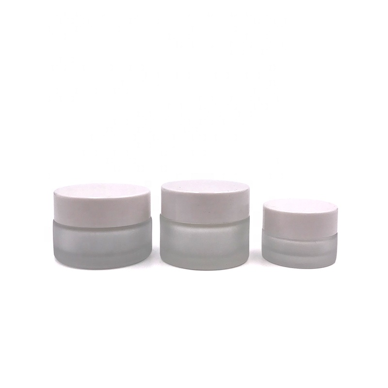 wholesale 5g 10g 15g 20g 30g 50g 100g frosted round glass cream jar with white plastic lid