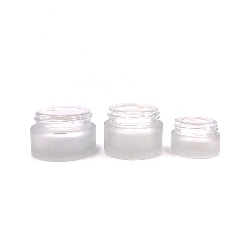 wholesale 5g 10g 15g 20g 30g 50g 100g frosted round glass cream jar with white plastic lid