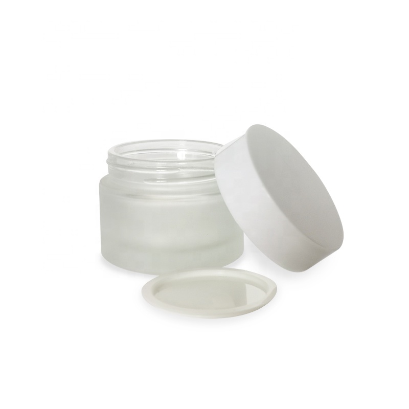 wholesale 5g 10g 15g 20g 30g 50g 100g frosted round glass cream jar with white plastic lid