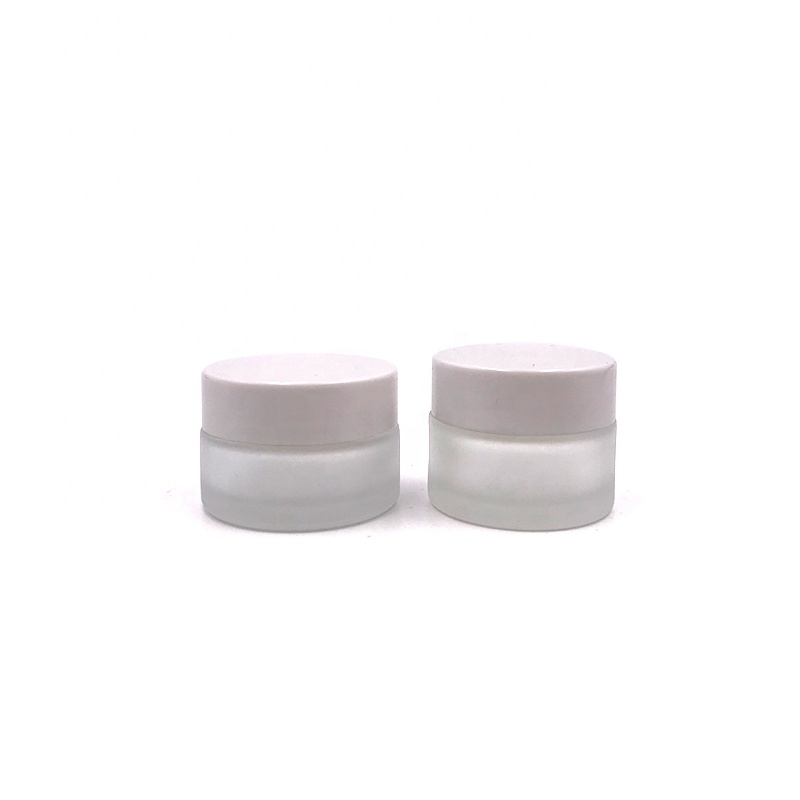 wholesale 5g 10g 15g 20g 30g 50g 100g frosted round glass cream jar with white plastic lid