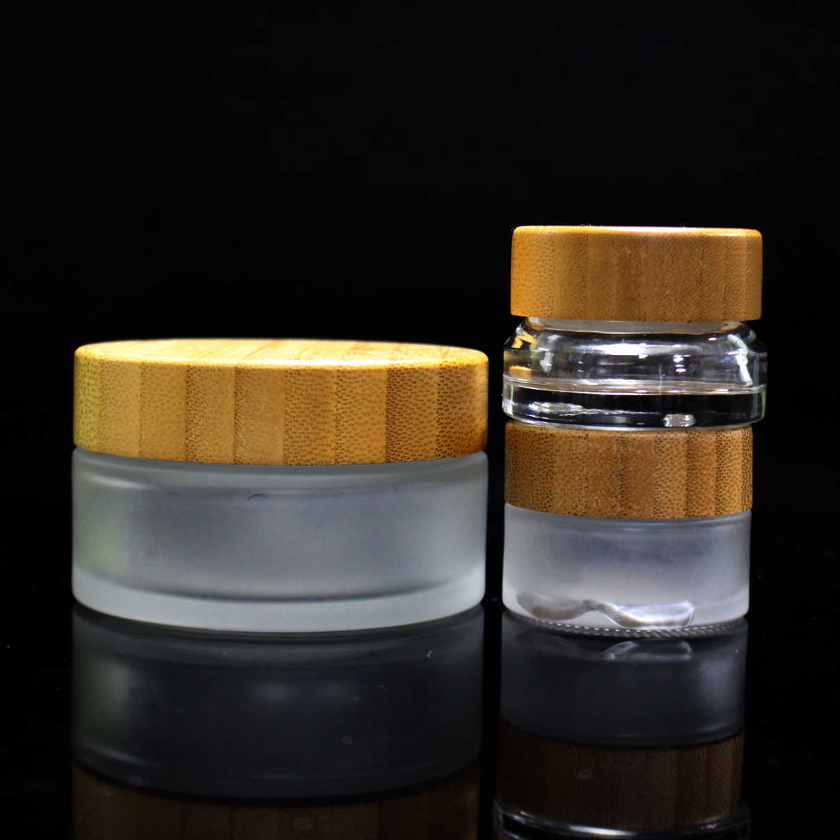 wholesale 5g 10g 15g 20g 30g 50g clear glass inner bamboo cosmetic packaging skincare cream jars with bamboo lids round jars