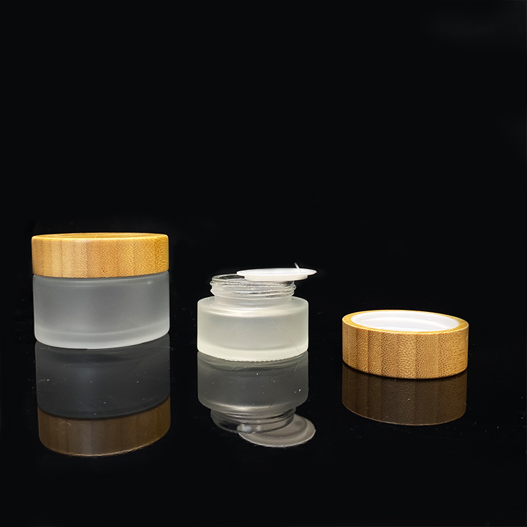 wholesale 5g 10g 15g 20g 30ml 50g 60g 100g clear frosted glass jar with bamboo lid for cosmetic skincare scrub cream custom