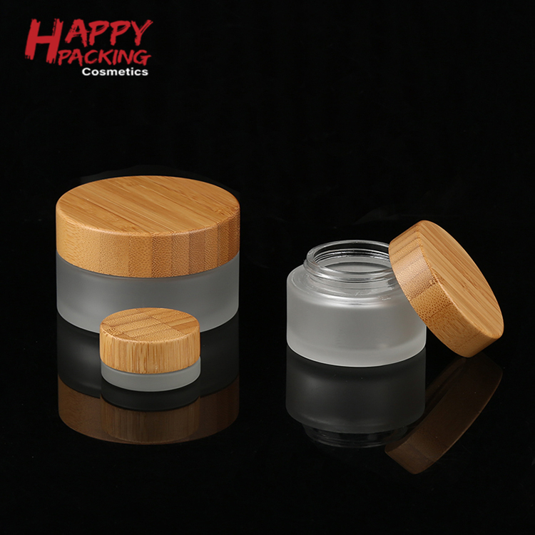 wholesale 5g  20g 30g 50g 100g 200g frosted clear Glass face cream Jar with bamboo lid