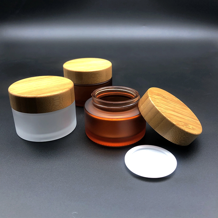 wholesale 5g 20g 30g 50g 100g 200g frosted clear Glass face cream Jar with bamboo lid