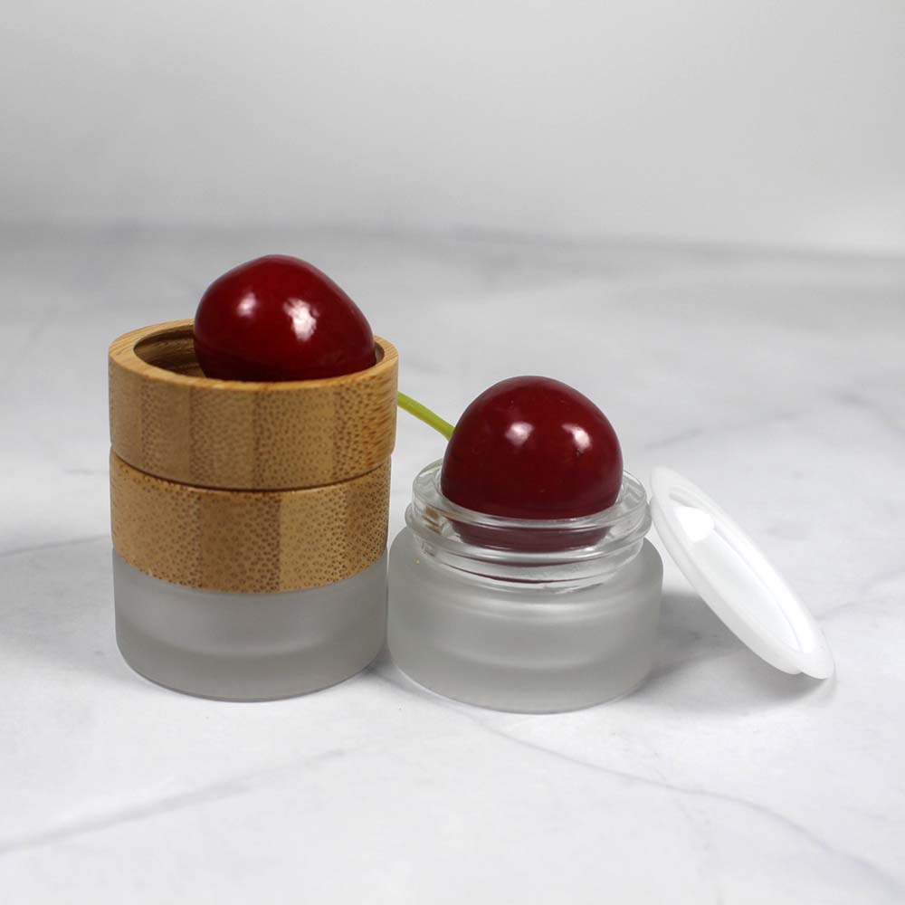 wholesale 5g miniLCosmetic frosted glass cream jar friendly ecological bamboo lid wood cap skin care packaging