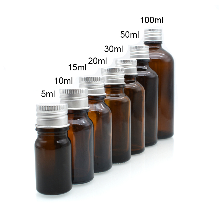 wholesale 5ml 10ml 15ml 20ml 30 ml 50 ml 100 ml clear green blue amber glass dropper bottle with aluminum caps for essential oil