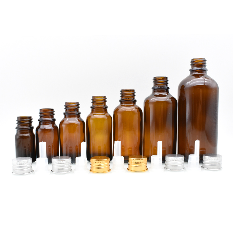wholesale 5ml 10ml 15ml 20ml 30 ml 50 ml 100 ml clear green blue amber glass dropper bottle with aluminum caps for essential oil