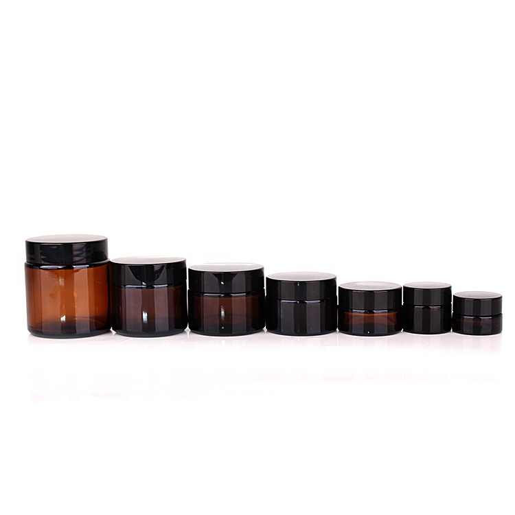 wholesale 5ml 10ml 15ml 20ml 30ml 50ml 100ml amber Straight Side Glass Cosmetic Jars with lid